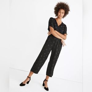 Item MC321Wrap-Front Smock-Waist Jumpsuit in Dot Jacquard